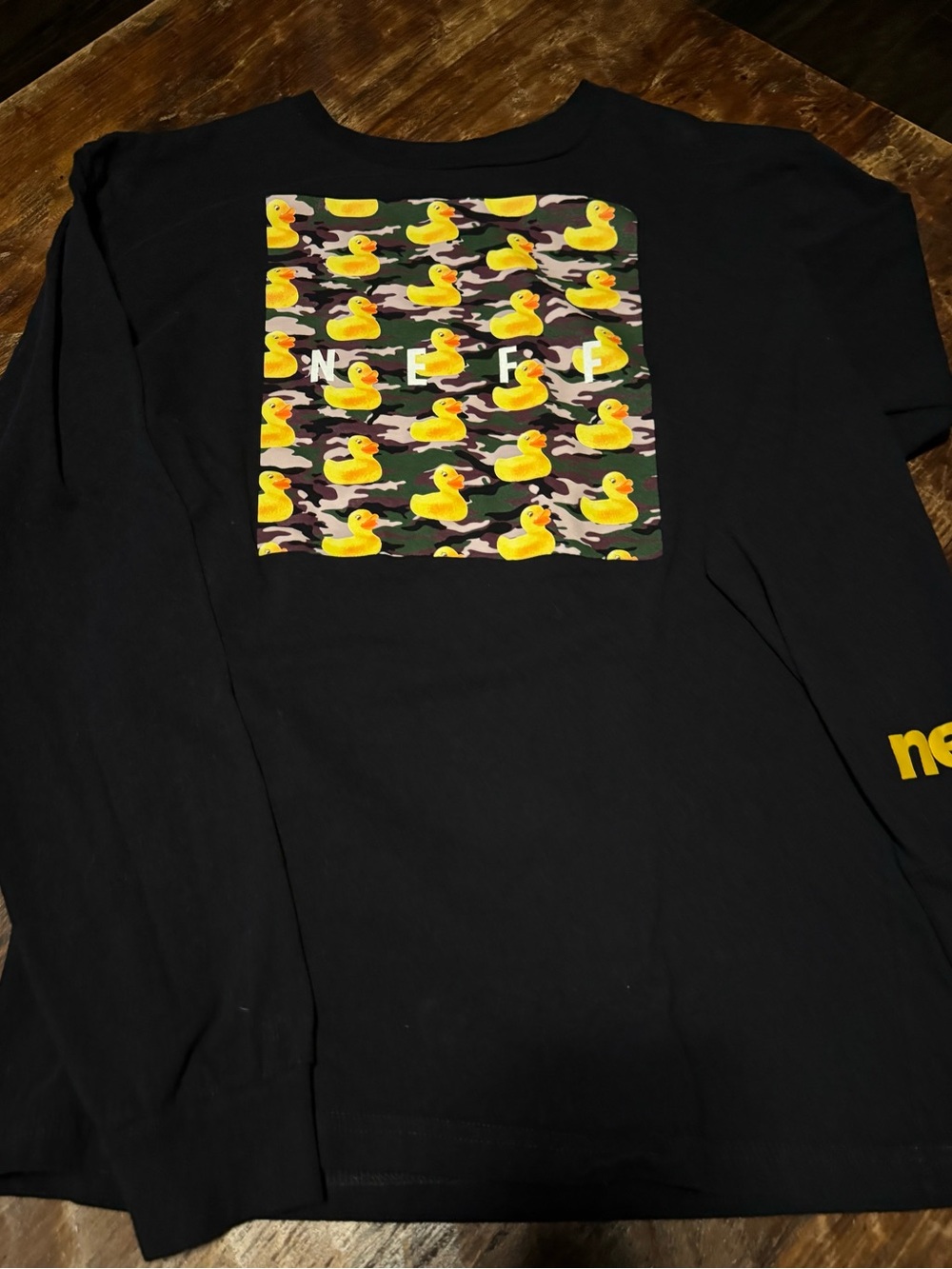Neff Black Long-Sleeve Tee with Yellow Duck Camo Graphic - Medium
